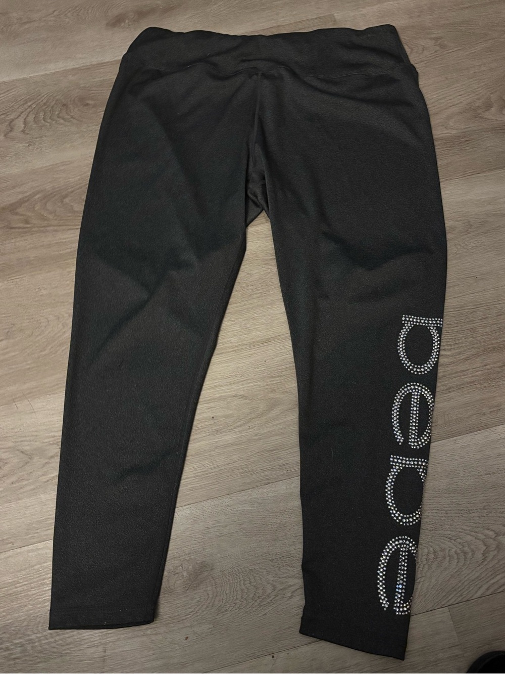Bebe Sport Women Dark Gray Leggings with Rhinestone Logo